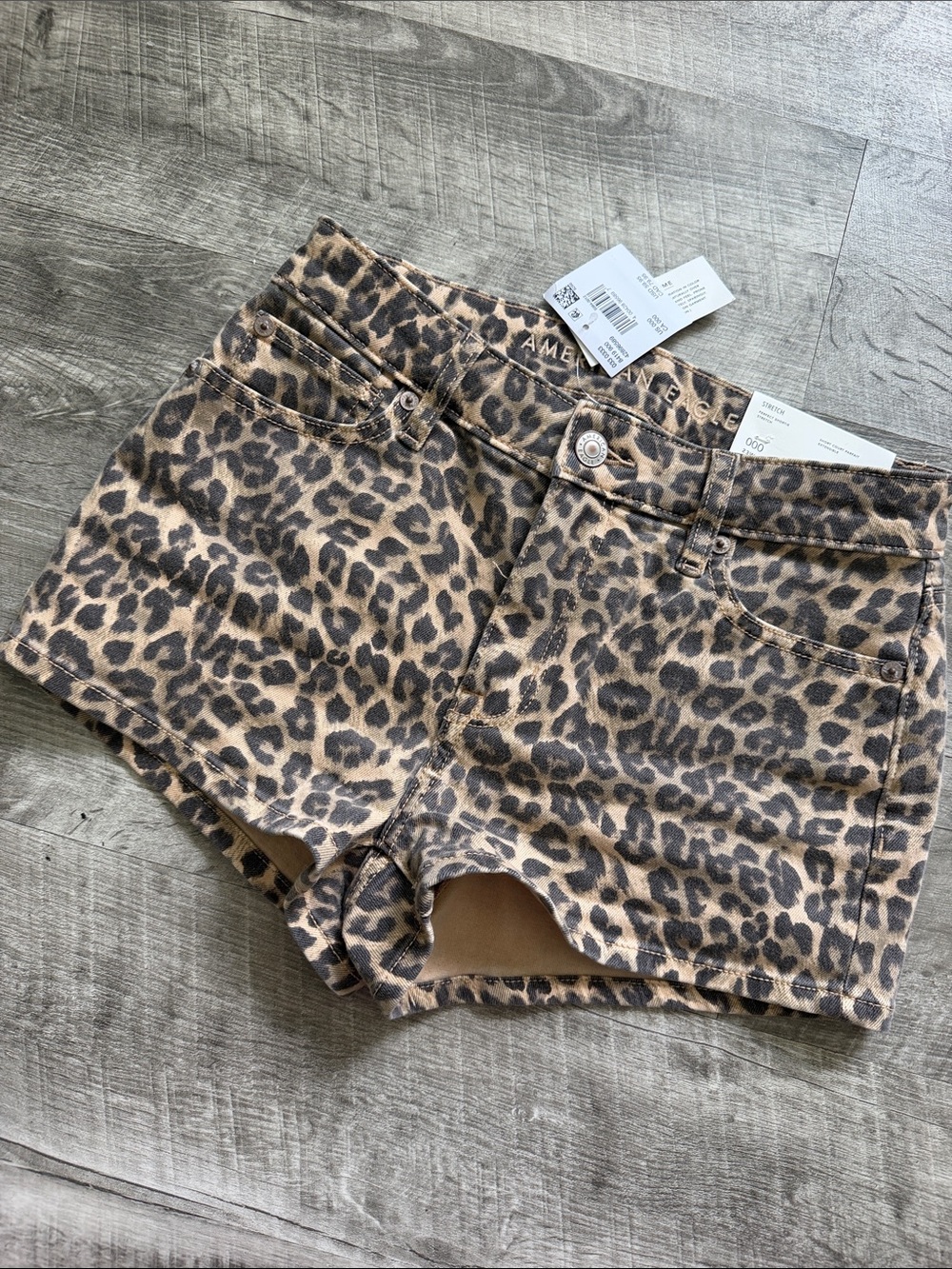 NWT American Eagle Outfitters Leopard Print Denim Shorts - Tan & Black Size 000